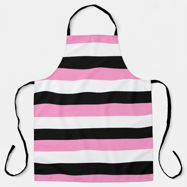 Tablier Rayures noires, blanches et roses  (Recto)