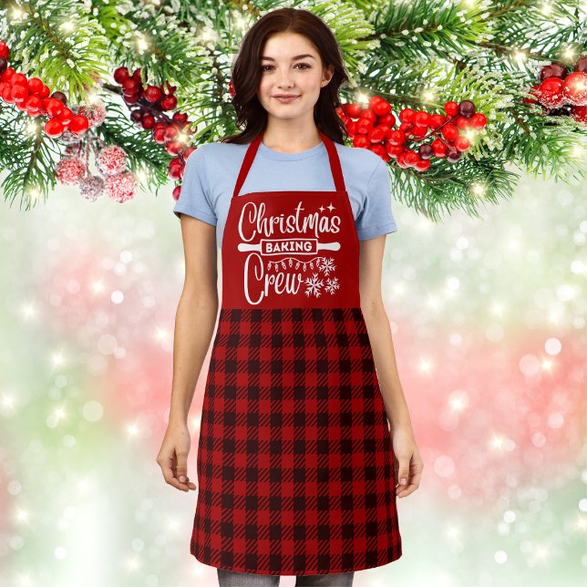 Tablier Red Black Plaid Motif Christmas Baking Crew (Red Black Plaid Pattern Christmas Baking Crew Apron
)