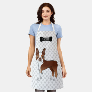 Tablier Red Boston Terrier Dessin Chien avec os et nom