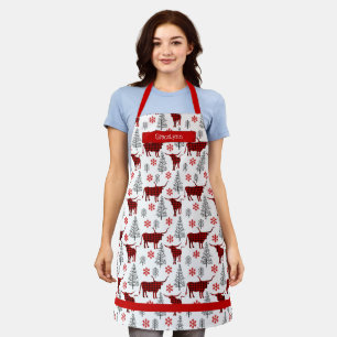 Tablier Red Buffalo Plaid Longhorn Motif