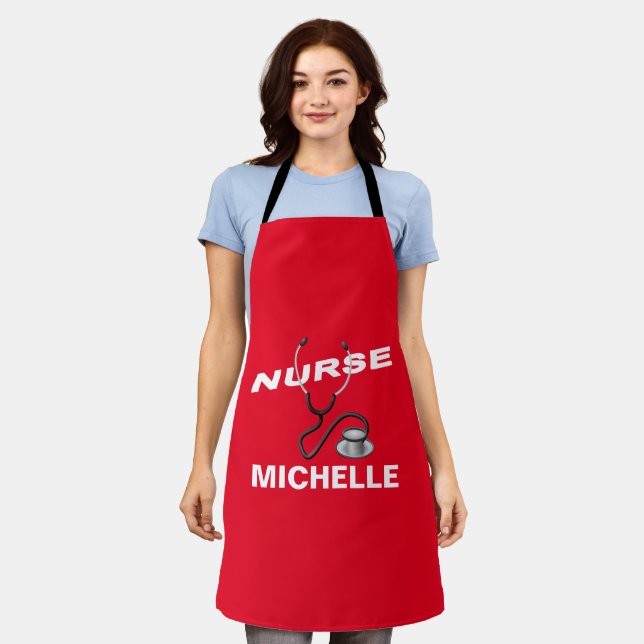 Tablier Red Custom Name Nurse Apron (Porté)