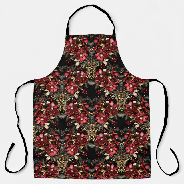 Tablier Red Decorative Flowers Holiday Apron (Recto)