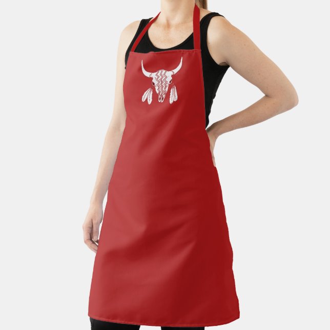 Tablier Red Ghost Dance Buffalo femmes cuisinière rouge ap (Insitu)