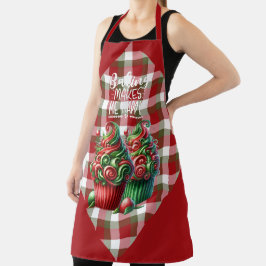 Tablier Red Green White Plaid Christmas Cupcakes