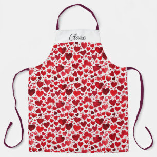 Tablier Red Hearts Valentine Apron. Nom modifiable.