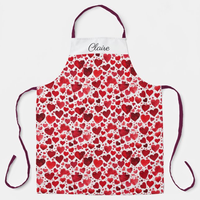 Tablier Red Hearts Valentine Apron. Nom modifiable. (Recto)