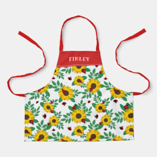 Tablier Red Ladybugs & Sunflower Motif Ajouter un nom
