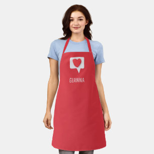 Tablier Red Love Heart Romantic Girl Nom personnalisé