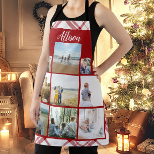 Tablier Red Plaid Personnalisé Famille Photo Nom du collag