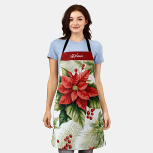 Tablier Red Poinsettia Holly Berry Noël personnalisé