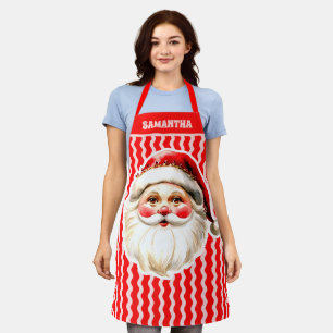 Tablier Red Retro Santa Claus Red Ric Rac Noël Apron