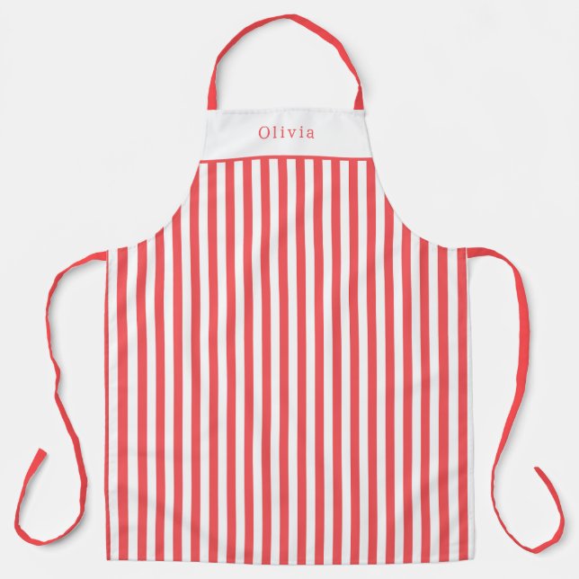 Tablier Red/Rose Stripe Pattern Apron individualisé (Recto)