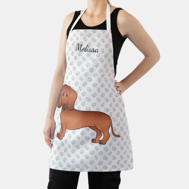 Tablier Red Smooth Hair Dachshund mignon Dessin et nom (Insitu)