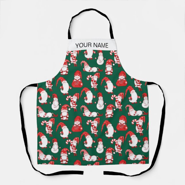 Tablier Red & White All-Over Christmas Gnome Pattern (Recto)