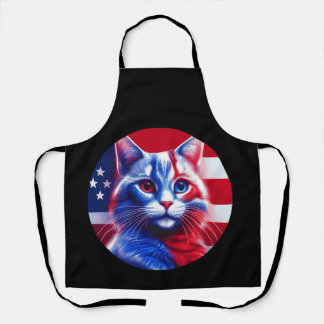 Tablier Red White & Blue Cat With American Flag Background