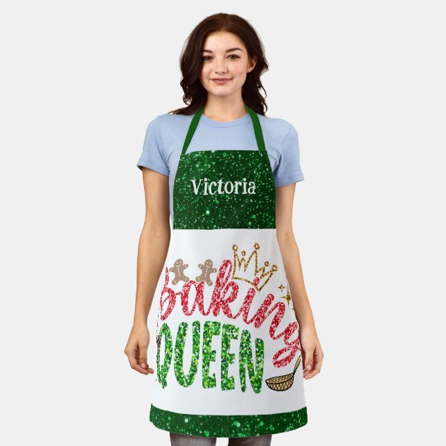 Tablier Reine de cuisson à Parties scintillant verte perso (Porté)