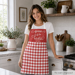 Tablier Reine de la cuisine en Vichy rouge