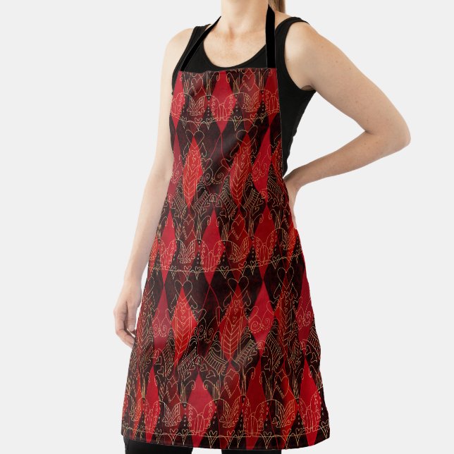Tablier Reine des Coeurs Glitzy Arlequin Rouge Noir Blanc (Insitu)
