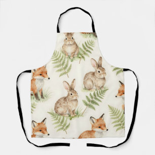 Tablier Renard aquarelle et motif de forêt de lapin