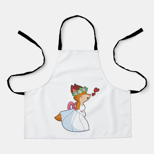 Tablier Renard comme mariée avec robe de mariée et couronn (Recto)