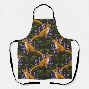 Tablier Renard, fleurs et lierre, vert, orange et viole