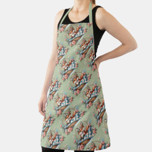 Tablier Renard floral en panier avec courtepointe et fleur