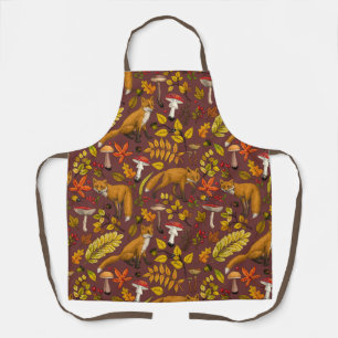 Tablier Renards d'automne sur chocolat brun