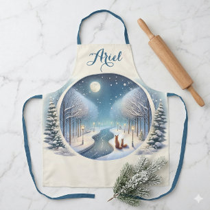 Tablier Renards d'hiver au clair de lune par la rivière en