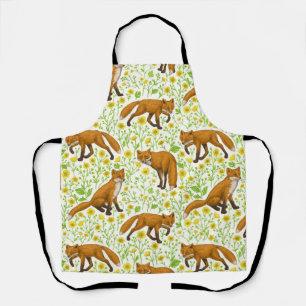 Tablier Renards et papillons sur le blanc naturel