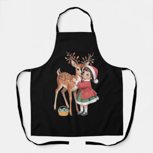 Tablier Renne de Noël rétro et fille Xmas