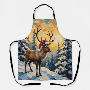 Tablier Renne vintage avec chapeau de Père Noël dans une f