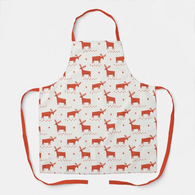 Tablier Rennes de Noël. Motif d'animaux des bois rouges (Recto)