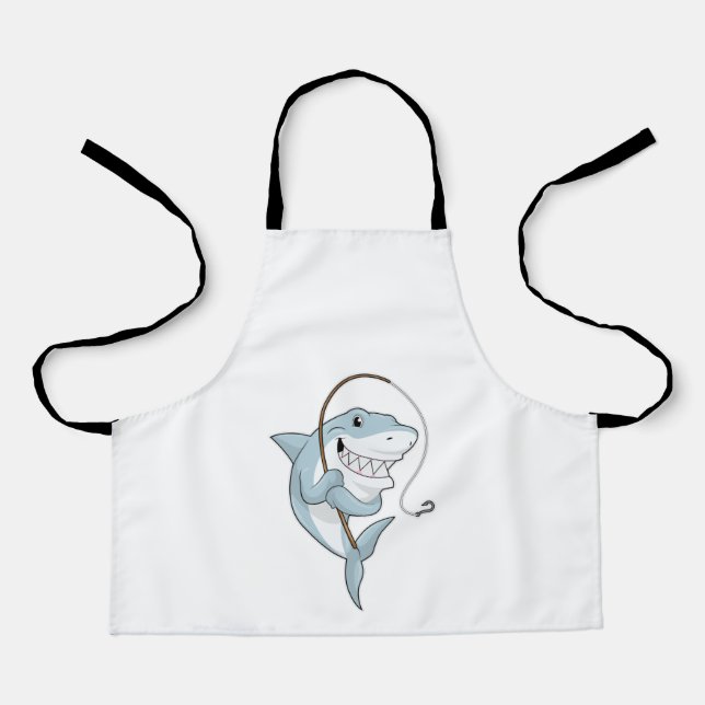 Tablier Requin comme pêcheur avec canne à pêche (Recto)