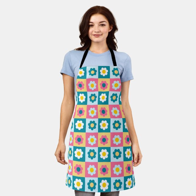 Tablier Retro Cute colorful Pastel Flowers Pattern  (Porté)