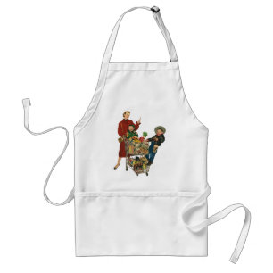 Tablier Retro Famille, Maman et Enfants, Panier