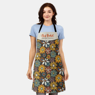 Tablier Retro Floral Brown Gold Turquoise Personnalisé