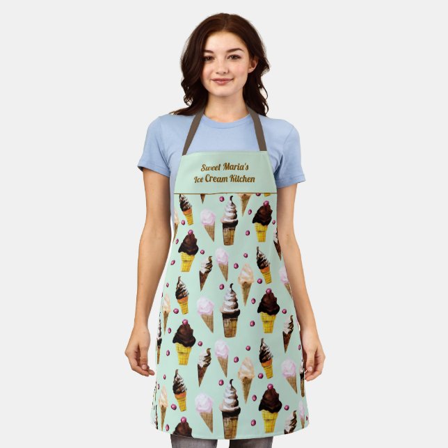 Tablier Retro Ice Cream Pastel Green Personalized Apron (Porté)