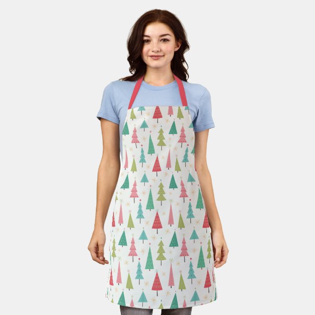 Tablier Retro Joyeux arbres de Noël Fun Motif de vacances (Porté)