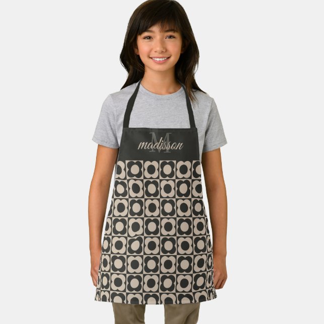 Tablier Retro modern -Flower Checkerboard - neutral taupe  (Insitu)