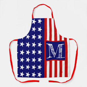 Tablier Retro Personnalisé Monogramme drapeau américain