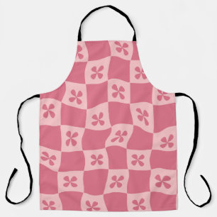 Tablier Retro rose À damiers motif floral