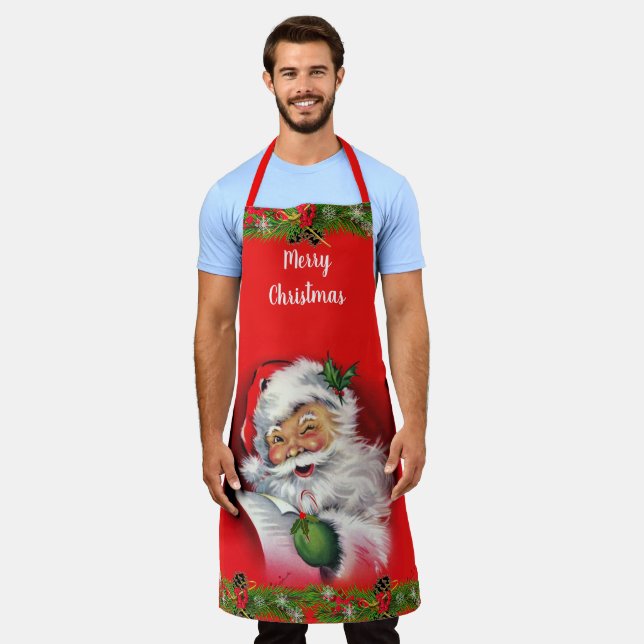 Tablier Retro Santa Claus Adulte ou Enfants Noël Rouge (Porté)