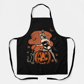 Tablier Retro Witch Pin Up Citrouille Jack-o'-lantern Hall