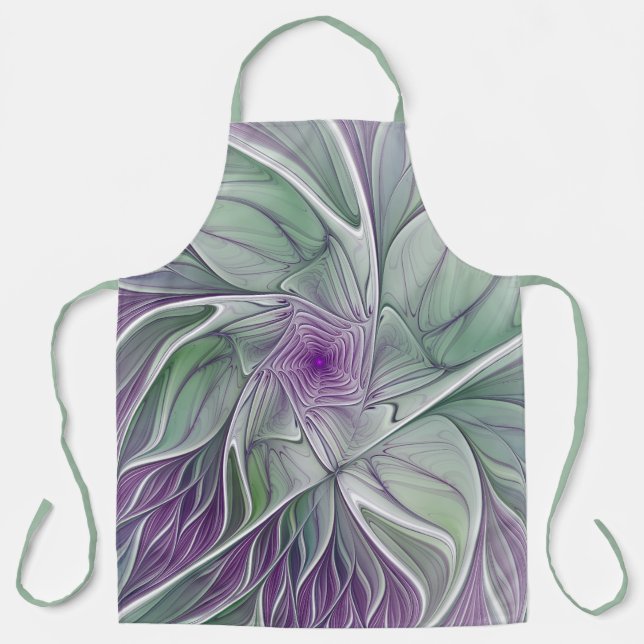Tablier Rêve de fleurs, Abstrait violet vert Fractal Art (Recto)