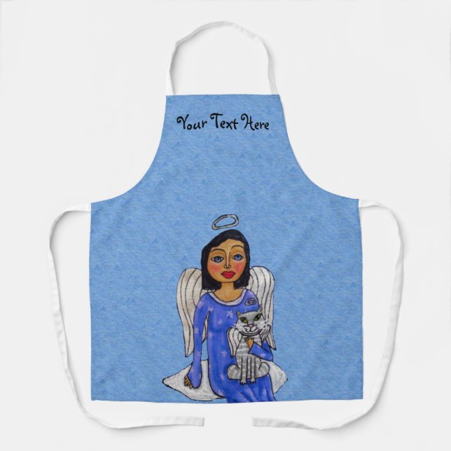 Tablier Robe Bleue Angel tenant Chat Ange sur Nuage (Recto)
