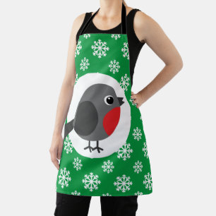 Tablier Robin de dessin mignon avec les flocons de neige