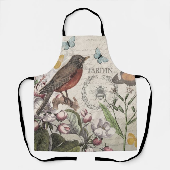 Tablier Robin Elegant Bird Butterfly French Art (Recto)