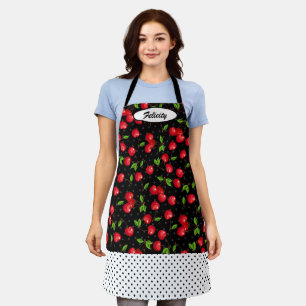 Tablier Rockabilly Polka Points & Cerises Rouges Personnal