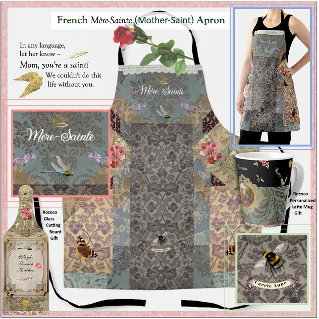 Tablier Rococo "Mère-Sainte" français (Our personalized Rococo apron is the prettiest posy in the garden! From our Rococo Garden gift line.)