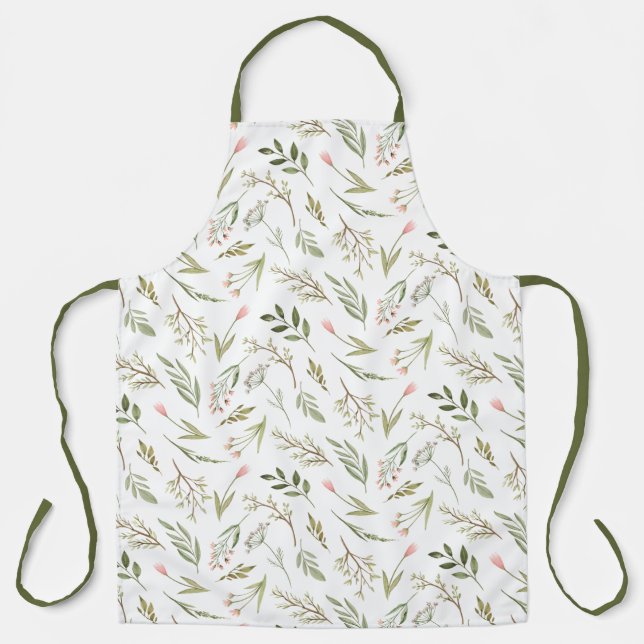 Tablier Romantic Cute, fleurs de prairie roses et feuilles (Recto)